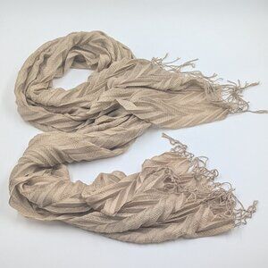 Lightweight Fringe Tan with Gold Shimmer Chevron Pleated Scarf | 25" x 80"